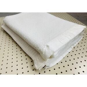 Vintage Blanket Acrylic Satin Trim Waffle Weave White Cream Thermal Crafted USA